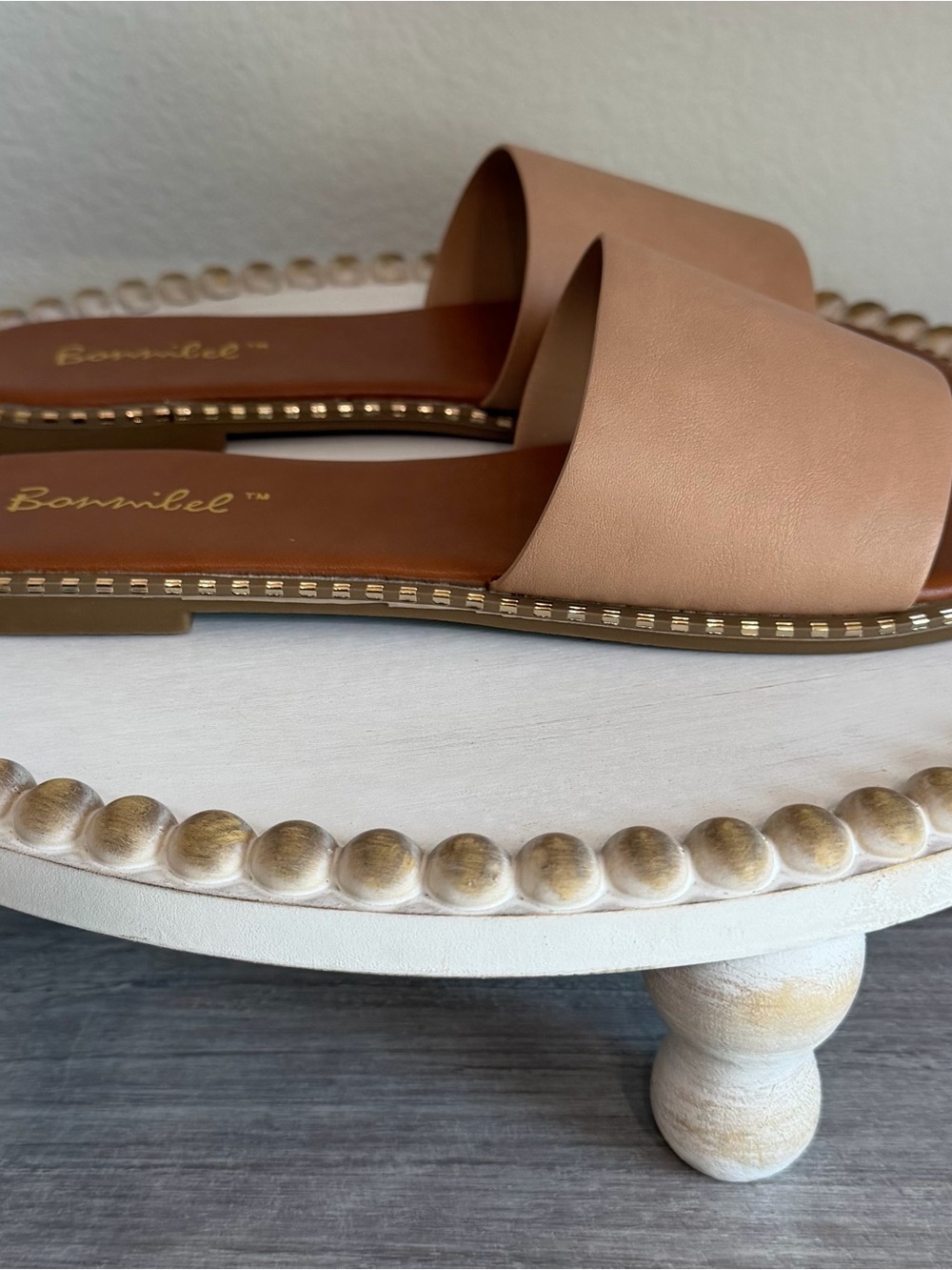 Bonnibel Tan Neutral Embellished Flat Slide Summer Casual Sandals 7.5 - Picture 6 of 9